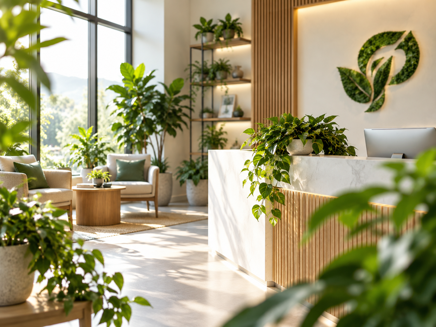 Bright plant-filled wellness space