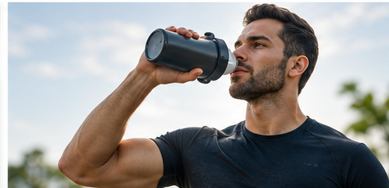 Active man hydrating after exercise